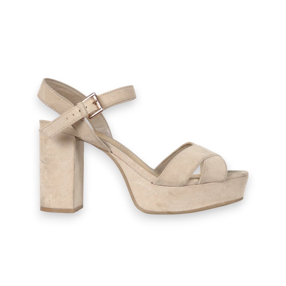 Chinese Laundry Nude Suede Ankle Strap Block Heel Platform Sandals Size 7.5